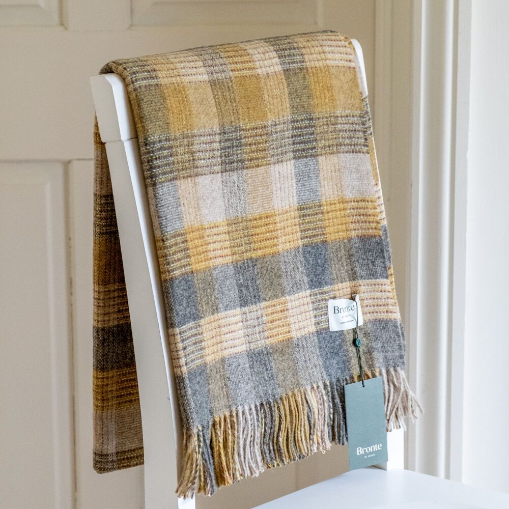 BRONTE by Patchwork Gold Throw in Supersoft Merino Lambswool