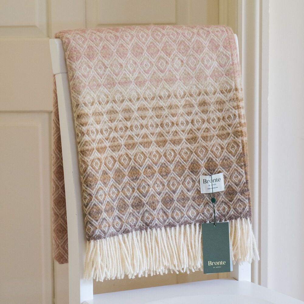 BRONTE by Moon British Wool Ombre Diamond Throw - Pink Camel