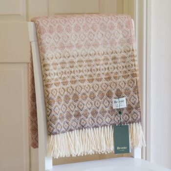 BRONTE by Moon British Wool Ombre Diamond Lambswool Throw - Pink-Camel