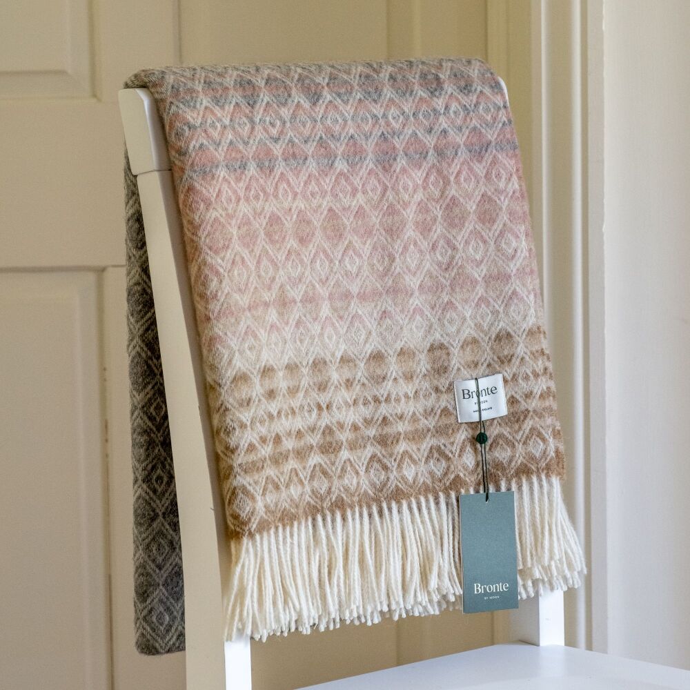 BRONTE by Moon British Wool Ombre Diamond Throw - Silver Pink