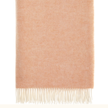 BRONTE by Moon Herringbone Blanket Throw Pure New Wool - Pale Saffron Orange