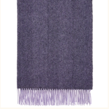 BRONTE by Moon Herringbone Blanket Throw Pure New Wool - Rich Blackcurrant Purple