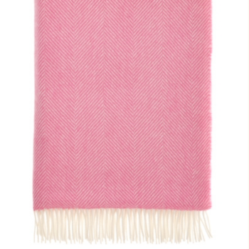 BRONTE by Moon Herringbone Blanket Throw Pure New Wool - Bubblegum Pink