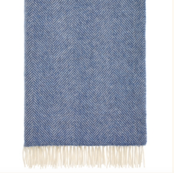 BRONTE by Moon Herringbone Blanket Throw Pure New Wool - Blueberry Blue