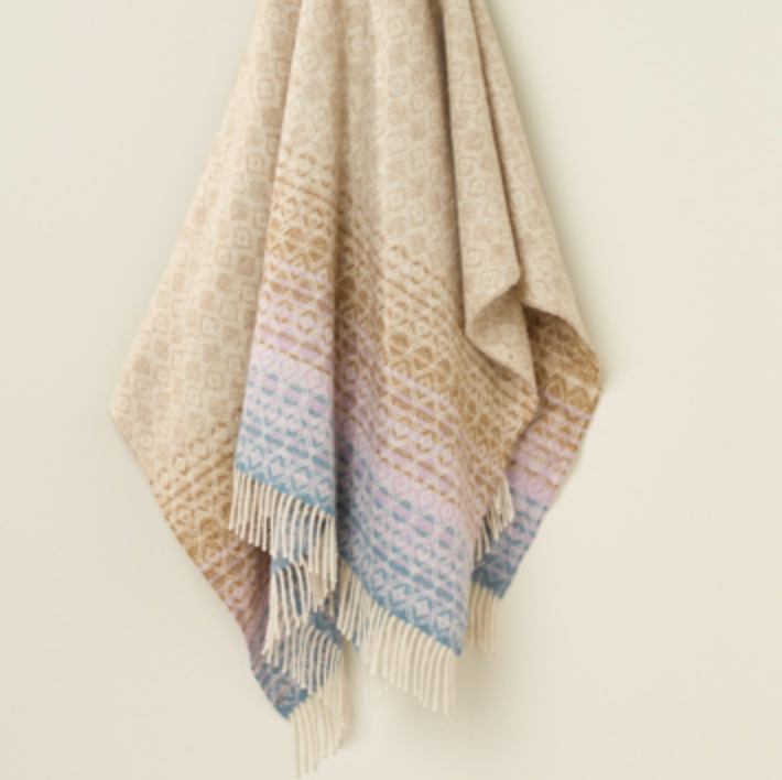 BRONTE by Moon British Wool Ombre Diamond Throw - Aqua-Lilac
