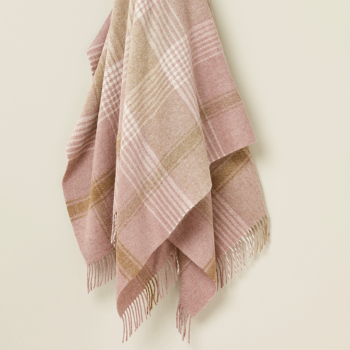BRONTE by Moon British Wool Classic Check Throw - Pink Camel Lambswool