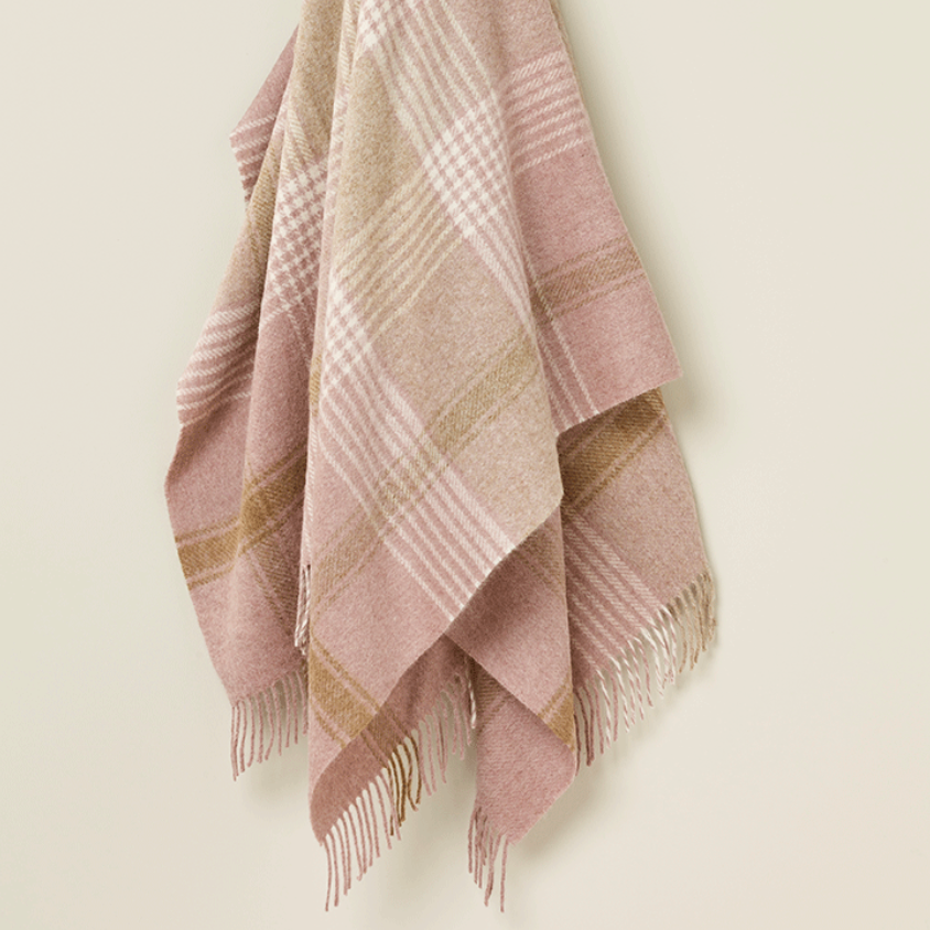 BRONTE by Moon British Wool Classic Check Throw - Pink-Camel