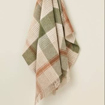 BRONTE by Moon British Wool Classic Check Throw - Terracotta Green Lambswool
