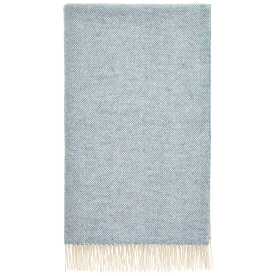 BRONTE by Moon Herringbone Throw Extra Large Blanket Duck Egg Blue Shetland Wool