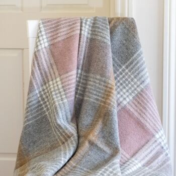 BRONTE by Moon British Wool Classic Check Throw - Silver Pink Lambswool