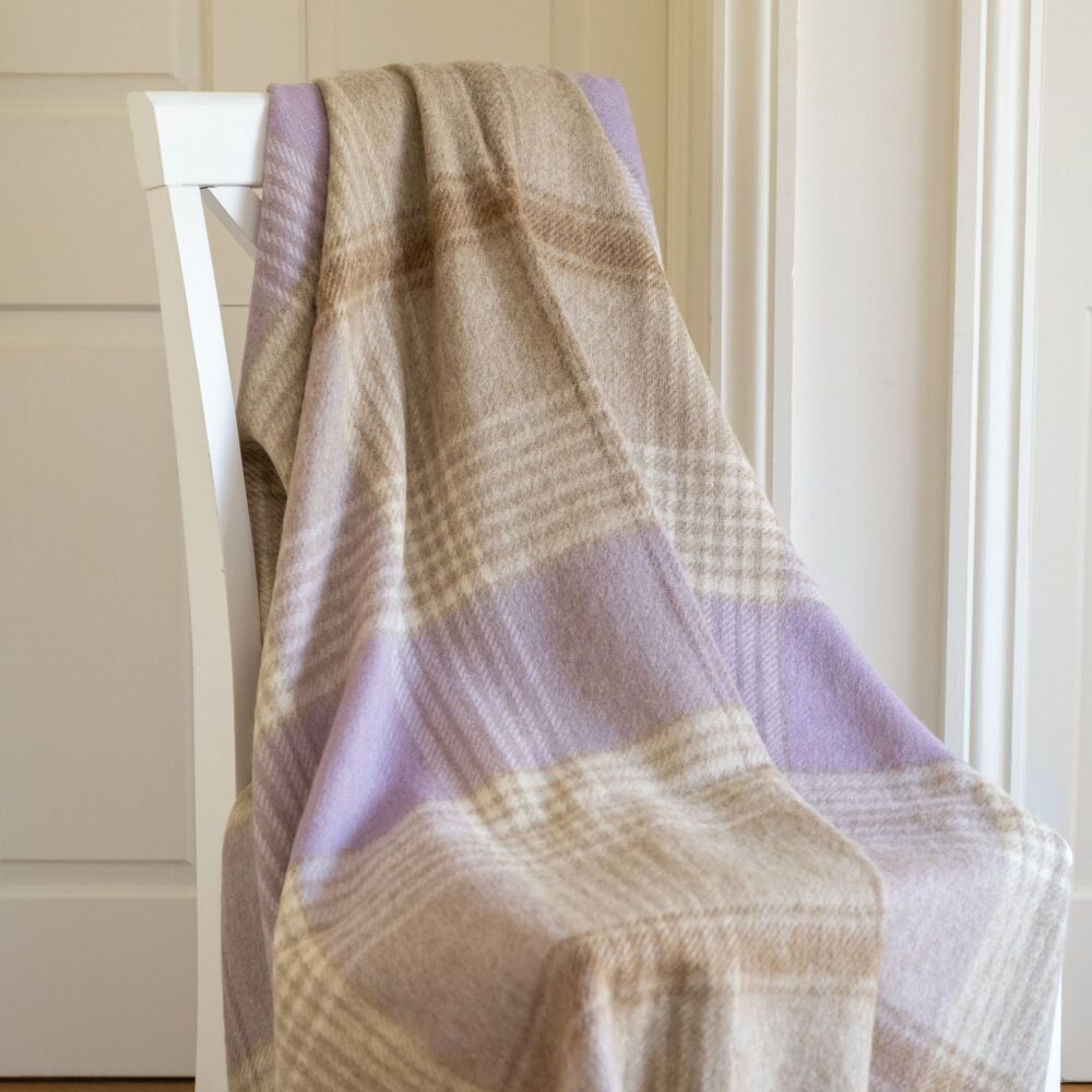 BRONTE by Moon British Wool Classic Check Throw - Lilac Camel