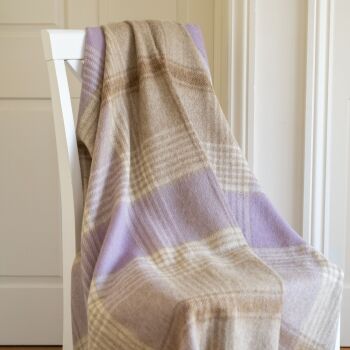BRONTE by Moon British Wool Classic Check Throw - Lilac Camel Lambswool