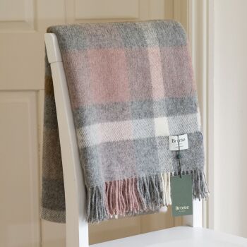 BRONTE by Moon British Wool Contemporary Check Throw - Silver Pink Lambswool