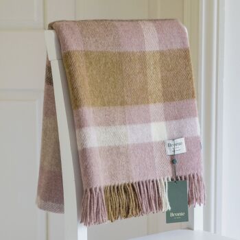 BRONTE by Moon British Wool Contemporary Check Throw - Pink Camel Lambswool