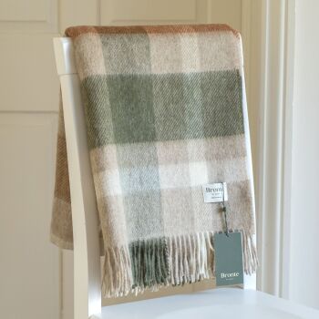 BRONTE by Moon British Wool Contemporary Check Throw - Terracotta Green Lambswool