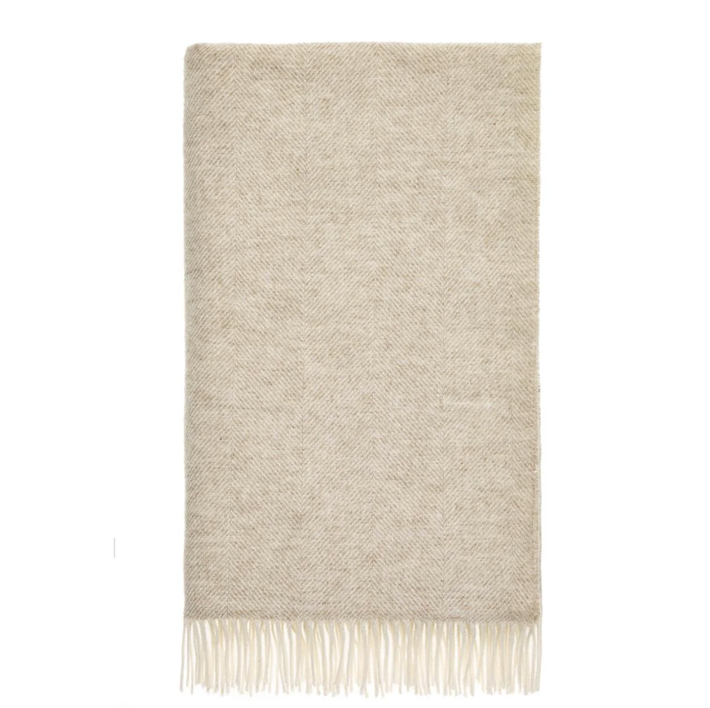 BRONTE by Moon Herringbone Throw Extra Large Blanket Natural Beige Shetland