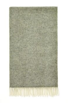 BRONTE by Moon Herringbone Throw Extra Large Blanket Vintage Grey Shetland Wool