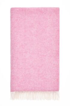 BRONTE by Moon Herringbone Throw Extra Large Blanket Pale Pink Shetland Wool