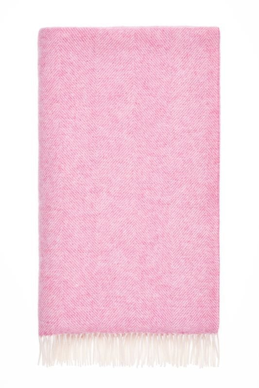 BRONTE by Moon Herringbone Throw Extra Large Blanket Pale Pink Shetland Wool