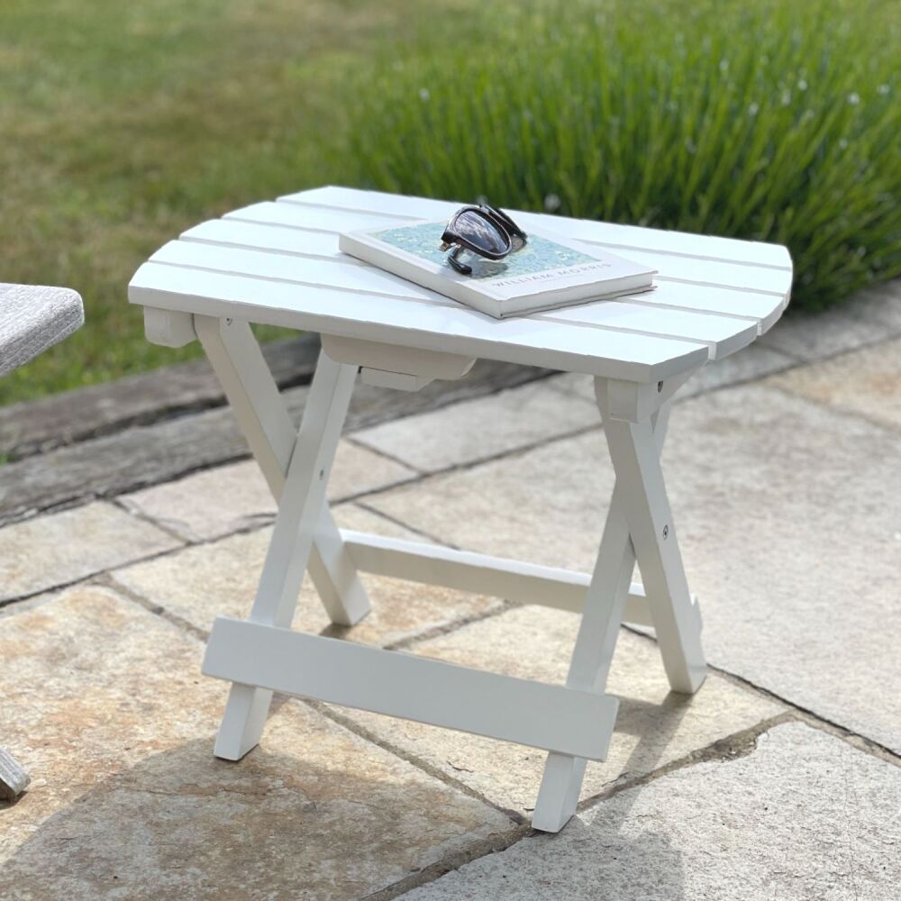 White Wooden Foldable Small Side Table - Indoor / Outdoor