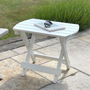 White Wooden Foldable Small Side Table - Indoor / Outdoor