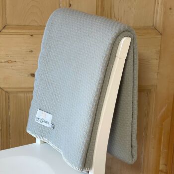 Tweedmill Blanket Stitch Duck Egg Blue & Oatmeal Pure New Wool Throw Blanket - Large