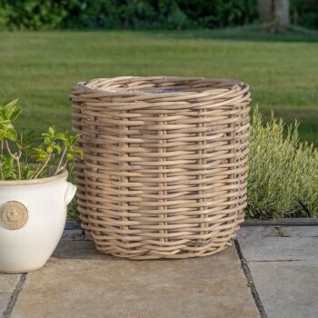 Rattan Wicker Chunky Round Basket Planter / Plant Pot  - Natural -  Large