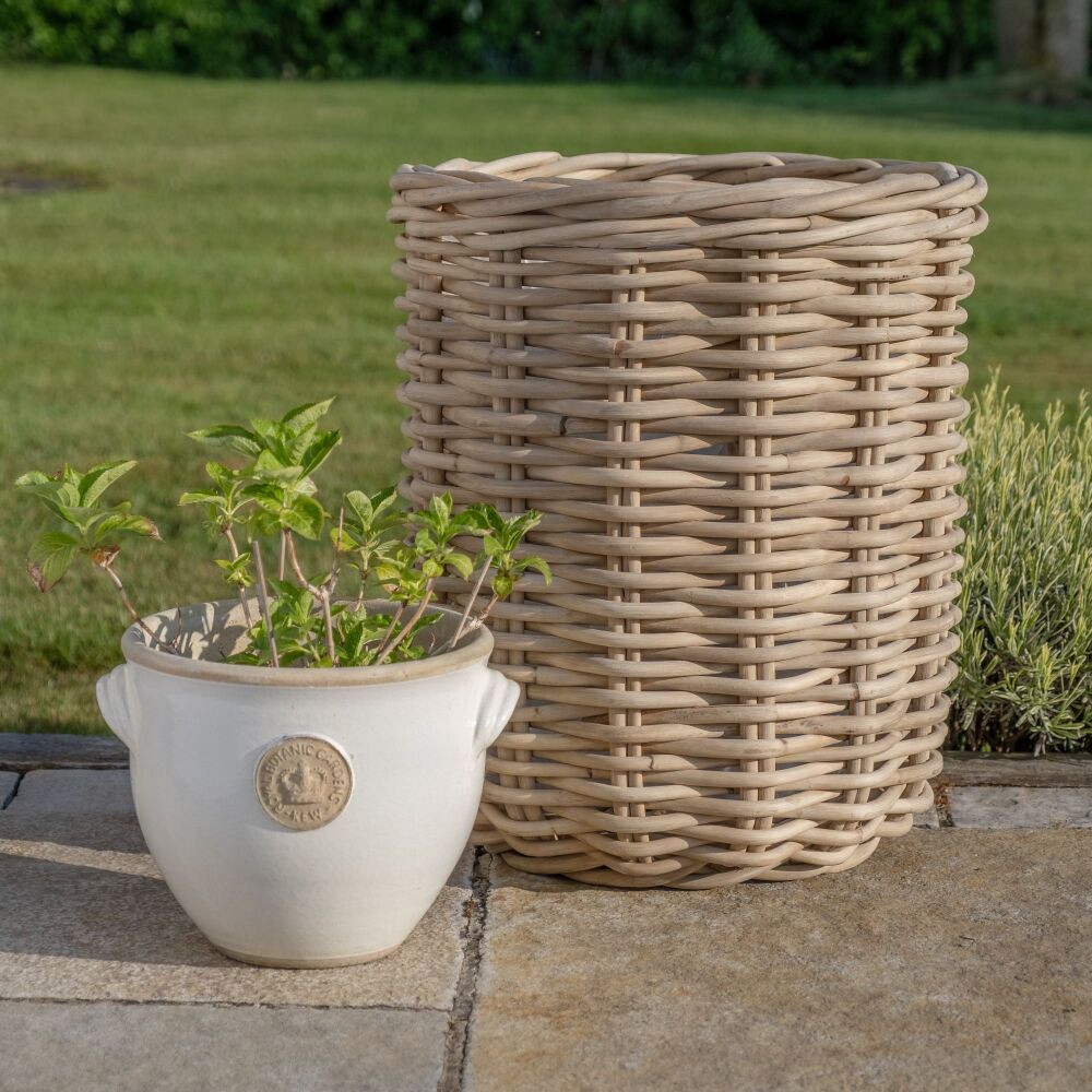 Rattan Wicker Chunky Round Basket Planter / Plant Pot  - Natural -  Extra L