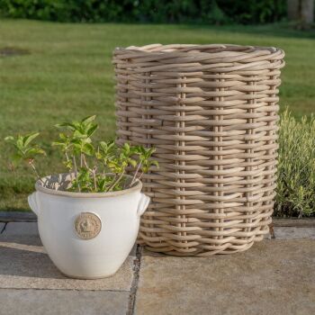 Rattan Wicker Chunky Round Basket Planter / Plant Pot  - Natural -  Extra Large