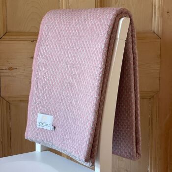 Tweedmill Blanket Stitch Dusky Pink & Silver Grey Pure New Wool Throw Blanket - Large