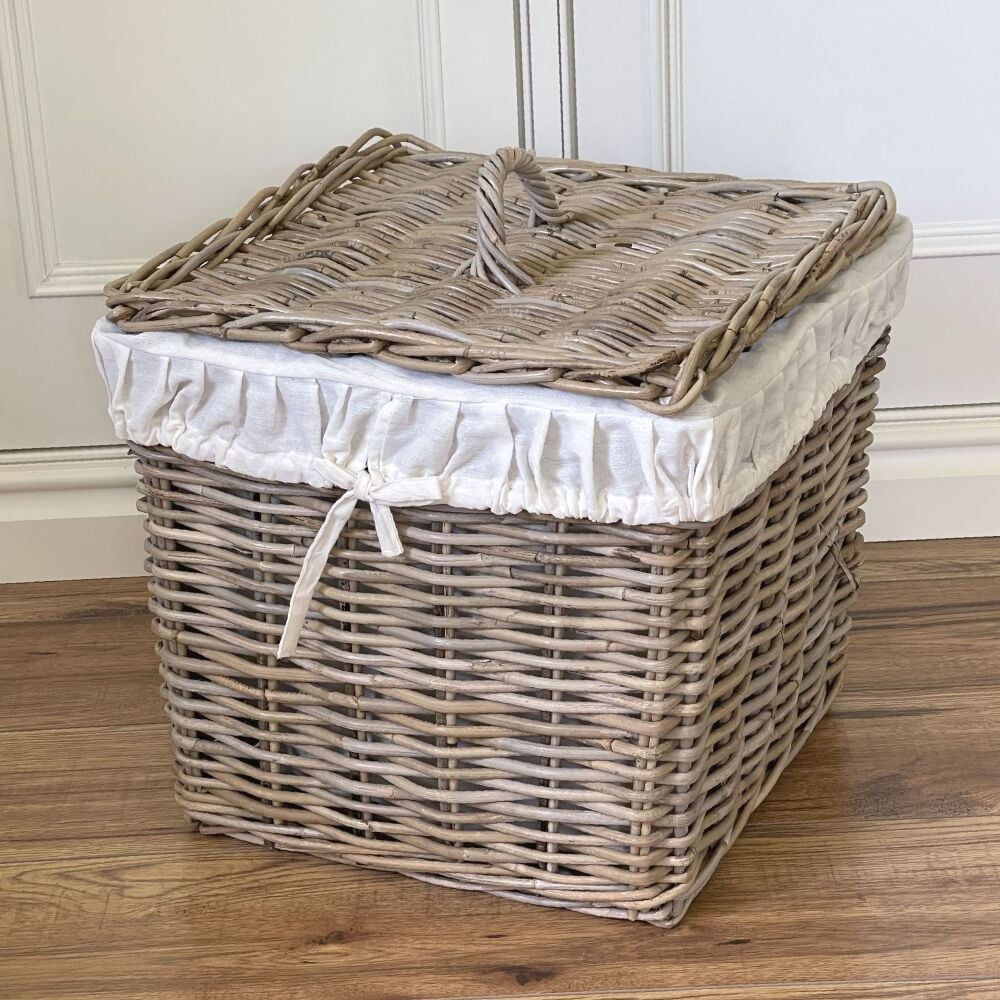 Rattan Wicker Laundry Basket with Lining & Lid - Square