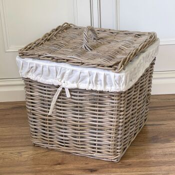 Rattan Wicker Laundry Basket with Lining & Lid - Square