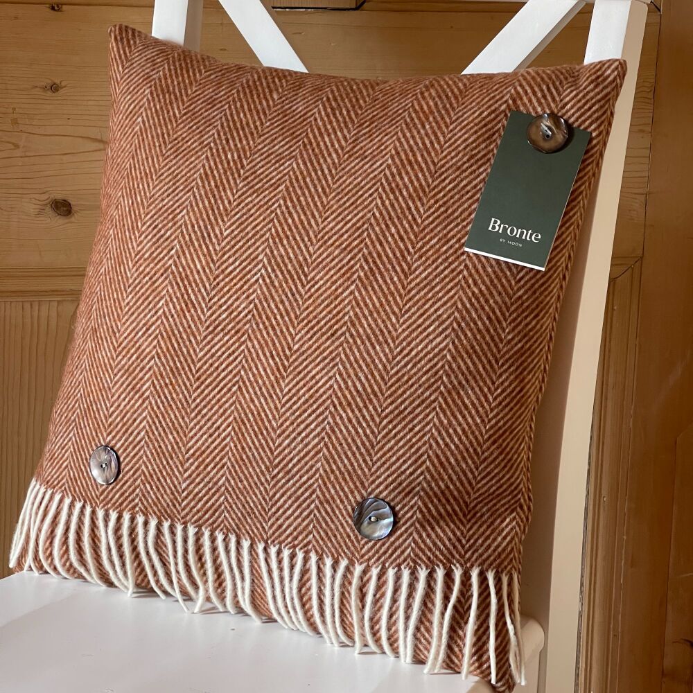 BRONTE by Moon Cushion - Herringbone Rust Brown Merino Lambswool