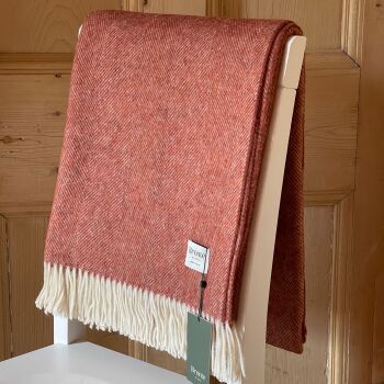 BRONTE by Moon Herringbone Throw Blanket Brick Brown Shetland Wool