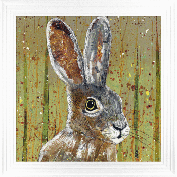 Country Hare Framed Print  - 83 x 83 cm - White Frame