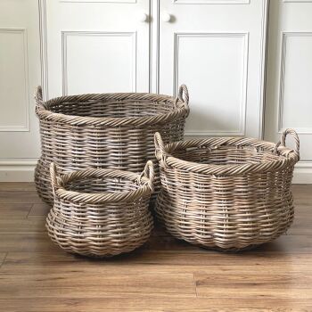 Rattan Wicker Round Shaped Storage / Laundry Basket - Natural