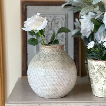 Artisan Crafted Olive & Beige Glazed Stoneware Vase - 18 cm H