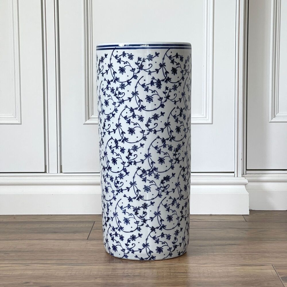 Ceramic Umbrella Stand in Blue & White Mini Flower Design