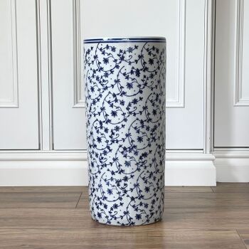 Ceramic Umbrella Stand in Blue & White Mini Flower Design