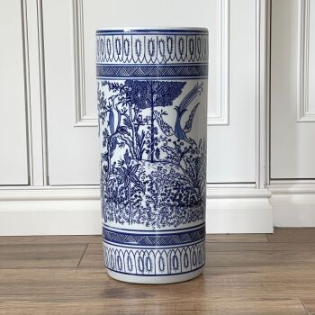 Ceramic Umbrella Stand in Blue & White Forest Design