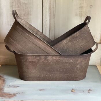 Rusty Metal Trough Planter / Plant Pot with handles