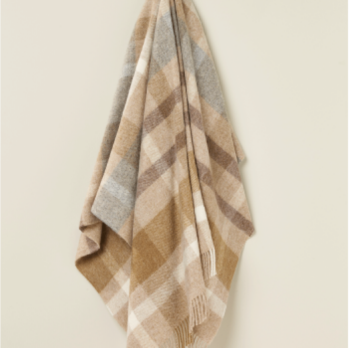 BRONTE by Moon British Wool Contemporary Check Throw - Natural Lambswool