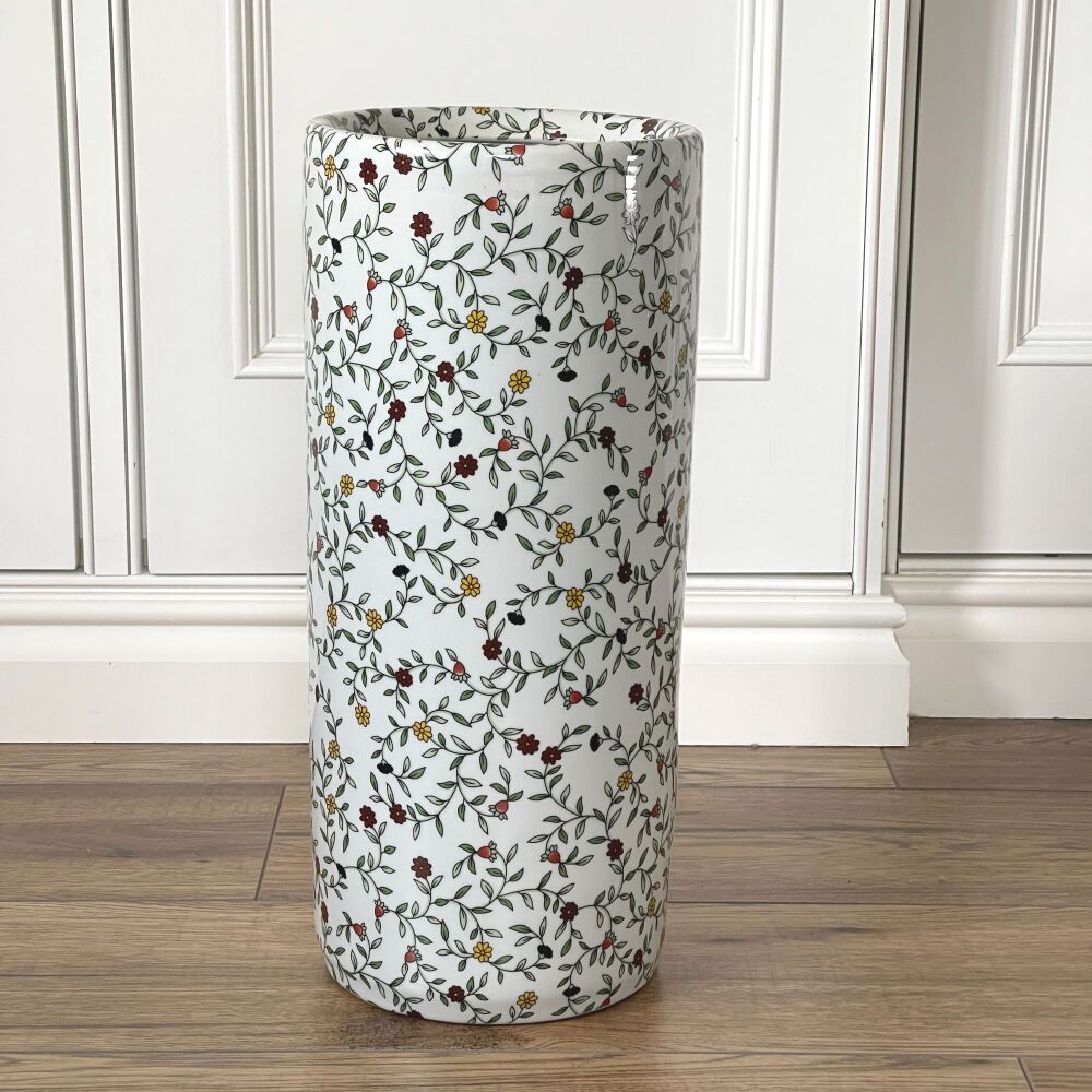 Ceramic Umbrella Stand in Botanical Green & White