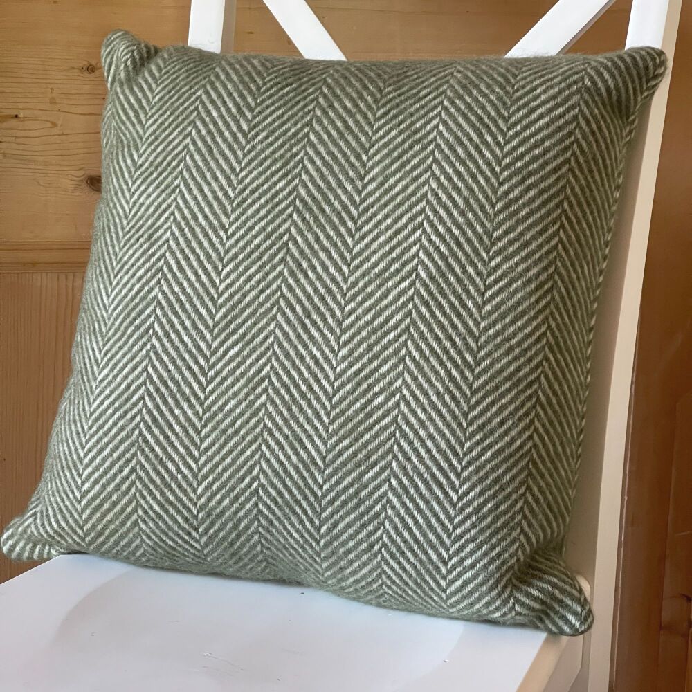Tweedmill Pure New Wool Herringbone Olive Green Cushion 50 x 50 cm