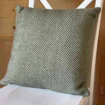 Tweedmill Pure New Wool Herringbone Olive Green Cushion 50 x 50 cm