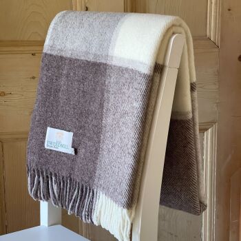 Tweedmill Multi Check Natural Beige & Cream Pure New Wool Throw Blanket