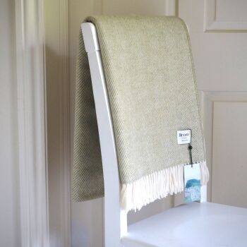 BRONTE by Moon Herringbone Sage Green Throw in super soft Merino Lambswool