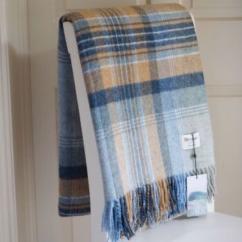 BRONTE by Moon Kintyre Shetland Wool Throw / Blanket - Blue