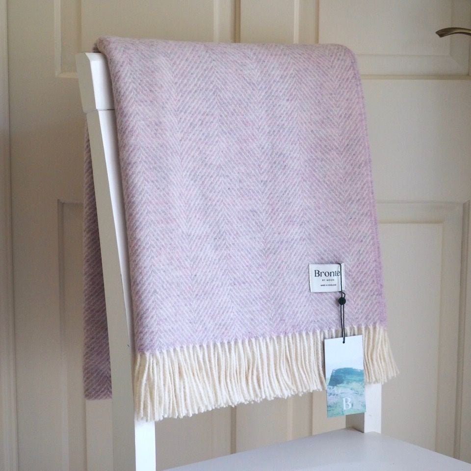 BRONTE by Moon Herringbone Blanket Throw Pure New Wool - Pale Sugared Almon
