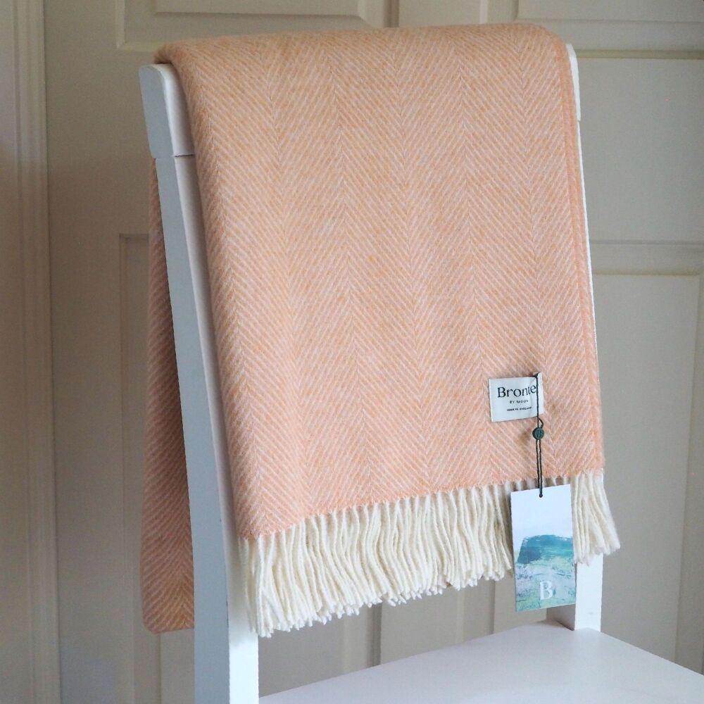 BRONTE by Moon Herringbone Blanket Throw Pure New Wool - Pale Saffron Orang